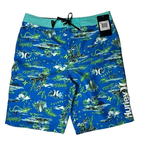 Hurley Neptune Blue Tropical Swim Board Shorts Size 16 / 28 NWT - Picture 3 of 10
